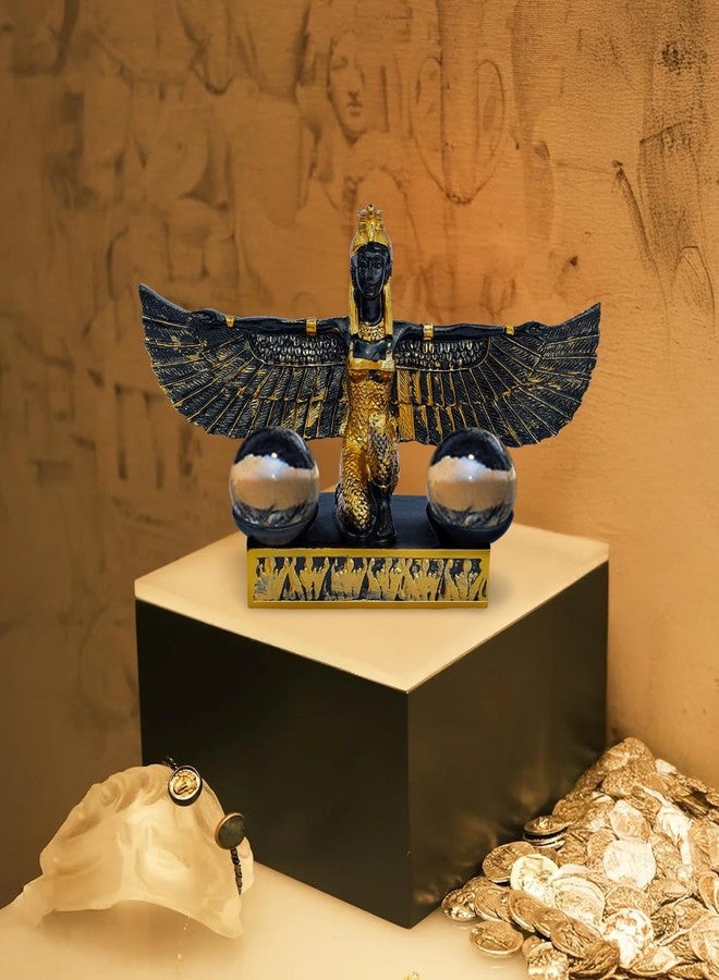 VSPDVO Open Wings Kneeling Egyptian Isis Figurine Ancient Egyptian Mythology Goddess Sculpture Crystal Ball Holder Home Décor Collectible Figurine Egypt Souvenirs - Image 3